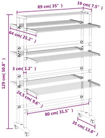 Estendal de roupa com rodas 89x64x129 cm alumínio