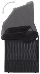 Sofá-cama de exterior com toldo vime PE preto