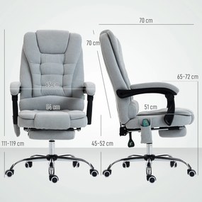 Cadeira de escritório com função de massagem e aquecimento, altura ajustável, encosto reclinável, 65x70x111-119 cm, cinzenta