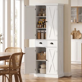 Armário Alto de Cozinha com 4 Portas, 62 x 38 x 173 cm, Prateleiras Ajustáveis, Branco