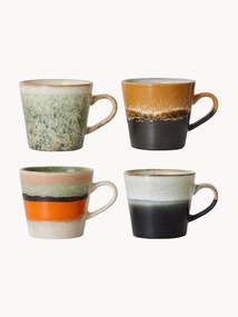 Hand Painted Mugs with Reactive Glaze 70's, Set of 4