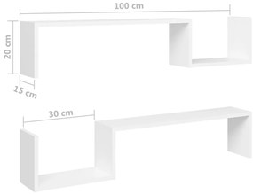 Estantes de parede 2 pcs 100x15x20 cm derivados madeira branco