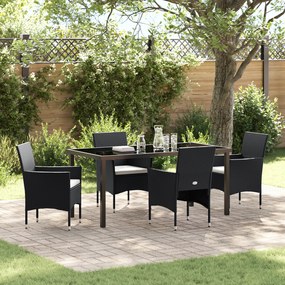 vidaXL Conjunto de Jantar para Jardim de 5 Peças Preto Rattan Poliéster