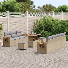 Conjunto de Sofás Jardim vidaXL de 10 Peças com Almofadas Beje Rattan