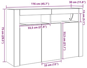 Buffet Carvalho Defumado Madeira Engenhada 116 x 30 x 75 cm