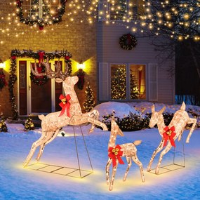 Conjunto de 3 renas de Natal iluminadas com 255 luzes de Natal brancas quentes para decoração dourado