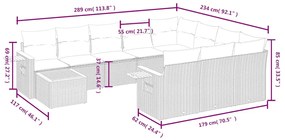 11 pcs conjunto sofás de jardim c/ almofadões vime PE cinzento