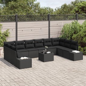 Conjunto de Sofá de Jardim 11 Peças com Almofadas Beijadas de Rattan S