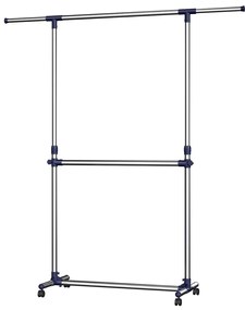 Cabide Guarda Roupa com rodas 2 hastes cinzento e azul