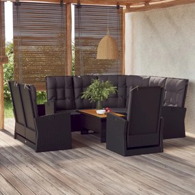 vidaXL 4 pcs conjunto lounge de jardim c/ almofadões vime PE preto