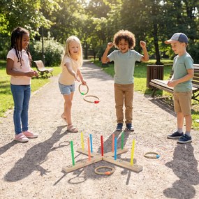 Conjunto de Lançamento de Argolas Infantil, 50 x 50 x 14 cm, Montagem sem Ferramentas, Natural