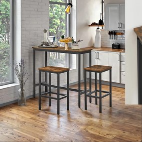 Conjunto mesa de bar com 2 bancos altos, mesa alta com conjunto de bancos castanho-preto