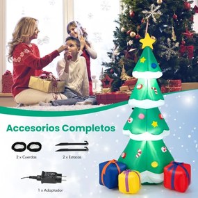 Árvore de Natal insuflável de 180 cm com 3 caixas de presente Luzes LED Saco de areia e estacas Decoração auto-insuflável para casa e jardim