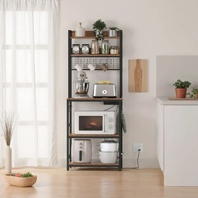 Estante de cozinha com tomadas 40 x 60 x 170 cm, castanho vintage-preto