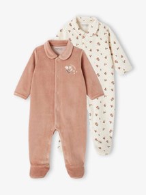 Lote de 2 pijamas em veludo, para bebé cappuccino
