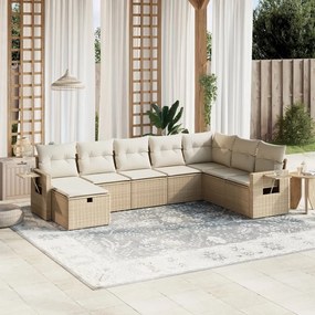 vidaXL 8 pcs conjunto de sofás p/ jardim com almofadões vime PE bege