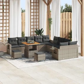 Conjunto de Sofá de Jardim vidaXL 13 Peças com Almofadas Cinza Vime PE Acácia