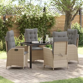 vidaXL Conjunto de Jantar de Jardim com Almofadas 5 Peças Bege Rattan Poliéster