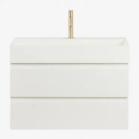 Conjunto De Móvel De Casa De Banho Suspenso Em Madeira E Folha De Freixo Com Lavatório Integrado Ona Branco & Sem Espelho - Sklum