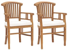 Cadeiras de jardim c/ almofadões branco nata 2 pcs teca maciça