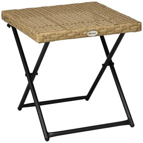 Outsunny Mesa de Jardim em Vime Sintético Mesa Dobrável com Pés Cruzados e Estrutura de Aço para Pátio Varanda 40x40x40 cm Natural