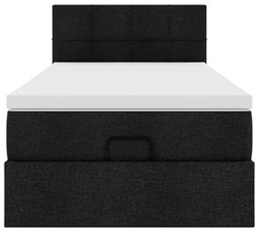 Cama otomana com colchão 100x200 cm tecido preto