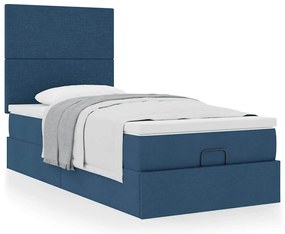 Cama otomana com colchão 100x200 cm tecido azul