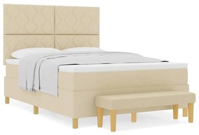 Cama Box Spring com Colchão &amp; Banco Creme 140x200 cm Tecido