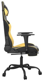 Cadeira gaming c/ apoio pés couro artificial preto e dourado