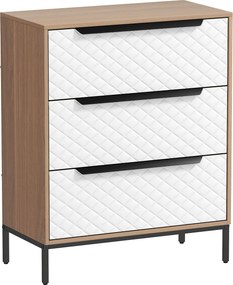 HOMCOM Cómoda com 3 Gavetas de Tecido Frentes com Padrão de Diamante Móvel de Arrumação 59,5x30x73,5 cm Madeira e Branco | Aosom Portugal