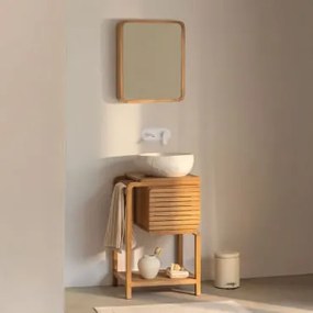 Conjunto De Móveis De Banheiro Em Madeira De Teca Bradley Irregular Em Cimento Branco ↔︎40 Cm Fedro & Rectangular - Sklum