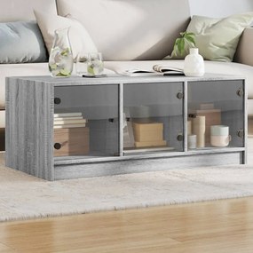 vidaXL Mesa de centro c/ portas de vidro 102x50x42 cm cinza sonoma