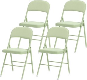 Conjunto de 4 cadeiras dobráveis e portáteis para interior (MESA NÃO INCLUIDA), com assentos e encostos estofados em veludo, estrutura em aço, verde