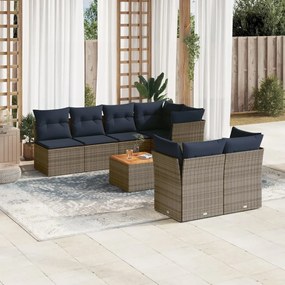 vidaXL 8 pcs conjunto sofás p/ jardim c/ almofadões vime PE cinzento