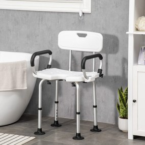 Cadeira para Duche Antiderrapante com Altura Ajustável de 6 Níveis e Apoio para os Braços Regulável 54x52x70-82cm Branco