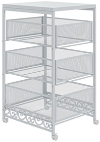 Carrinho Auxiliar com Rodas Carrinho de Armazenamento com 3 Gavetas de Armazenamento 34x29,5x57,5 cm Branco