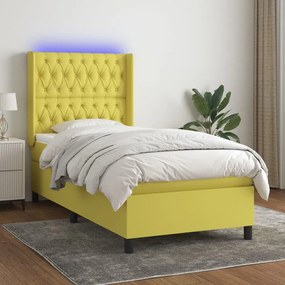 vidaXL Cama box spring c/ colchão e LED 90x200 cm tecido verde
