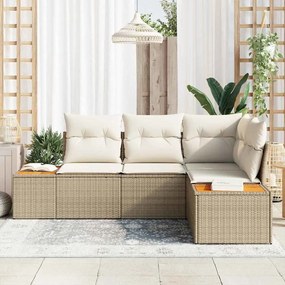 Conjunto de Sofás de Jardim com 4 Peças e Almofadas Beje em Poliratan