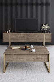 Conjunto de Mobiliário de Sala Luxe – Noz Dourado – Console 160x35x80