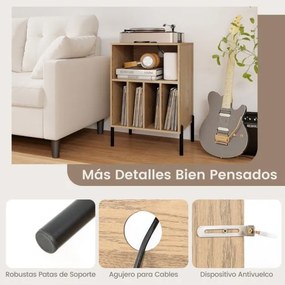 Estante para discos vinil Pernas de metal e Estação de carregamento e porta USB para sala de estar Quarto Escritório Natural