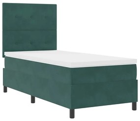 Cama Box com Colchão e LED Verde Escuro 100x200 cm Veludo
