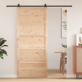 vidaXL Porta de Celeiro Natural 80 x 208 cm Madeira de pinho maciça
