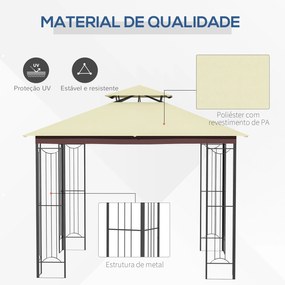 Outsunny Pérgola de Jardim 3x3m para Exterior com Duplo Teto de Ventil