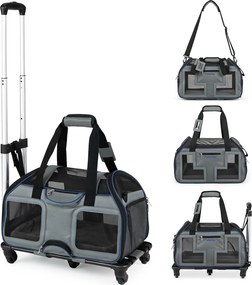Transportadora para Animais com Carrinho Removível, 47 x 31,5 x 37 cm, Pega Telescópica Ajustável, Azul