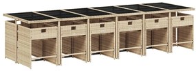 13 pcs conj. jantar jardim c/ almofadões vime PE bege misturado