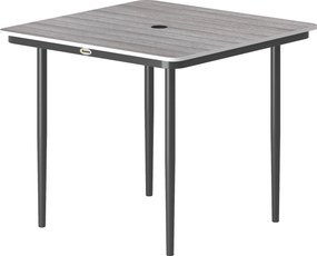 Mesa de jardim retangular para 4 pessoas 85 x 85 x 72,5 cm,, mesa de jantar de exterior com orifício para guarda-sol, cinzenta