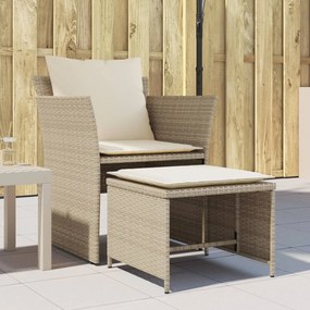 vidaXL Cadeira de jardim com apoio de pés vime PE bege