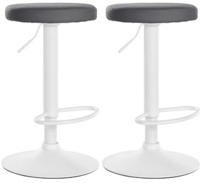 Conjunto de 2 bancos altos em couro sintético de estrutura branca 60-81 x 38,5 cm cinzento