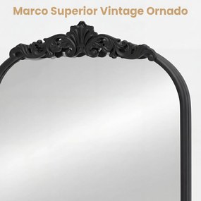 Espelho de Parede Arqueado, 76 x 51 cm, Moldura Metálica Ornamentada, Preto