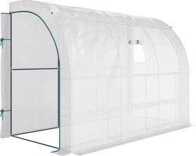 Outsunny Estufa de Jardim encostada com Prateleiras 3 Níveis, Pequena Estufa de Varanda em Lona PE 140 g/㎡ 300 x 150 x 213 cm, branco | Aosom Portugal